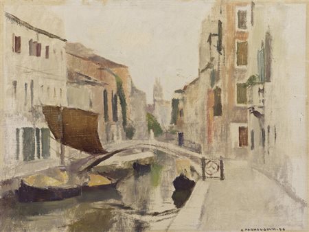 Romano Parmeggiani (Venezia 1930-Santoro 2002) Venezia Olio su tela Firmato e...