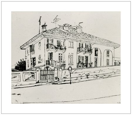 RENZO BIASION Treviso 1914 – Firenze 1997 Casa a Torino con giardino, verso...