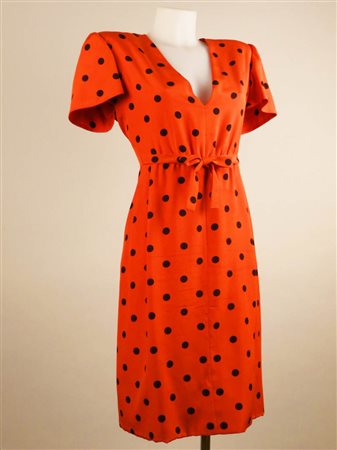ABITO IN CREPE ROSSO A POIS NERI - RED CREPE DRESS WITH BLACK POIS Anni...