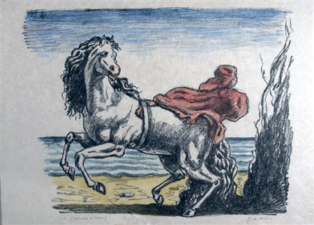 DE CHIRICO GIORGIO (Volos 1888 - Roma 1978) "Cavallo con drappo rosso"...