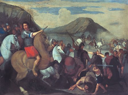 FALCONE ANIELLO Napoli 1607 - 1656(maniera di)Scena di battagliaOlio su tela,...