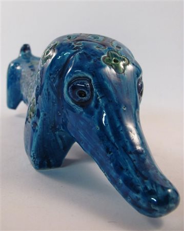 CERAMICA BITOSSI. Cane Bassotto in ceramica blu. Blue Ceramic Basset Hound....