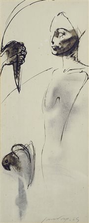 Piero Guccione (Scicli, 1935) IL PUGNALE, 1969 China su carta, cm. 40x20...