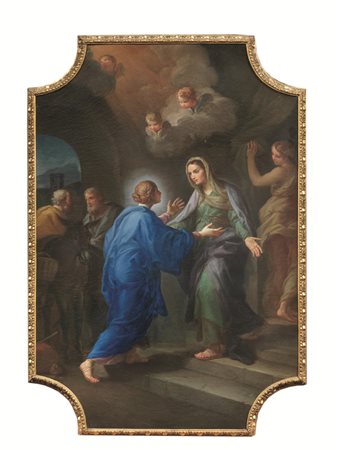 Stefano Pozzi (Roma 1699-1768)LA VISITAZIONEolio su tela sagomata agli...