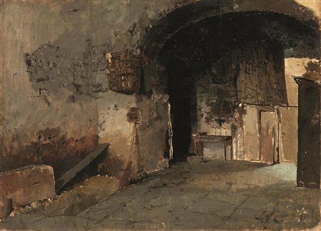 Rubens Santoro(Mongrassano 1859 - Napoli 1942)INTERNO DI CORTILEolio su tela,...
