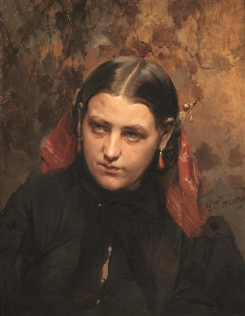 Domenico Induno(Milano 1815 - 1878)RITRATTO DI CONTADINAolio su tela, cm...