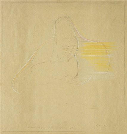 Piero Guccione (Scicli 1935) - "Studio di nudo" 1983 tecnica mista su carta,...