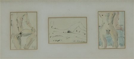 De Pisis Filippo Nudi, 1944 acquarello su carta, cm. 12x9 circa cadauno...