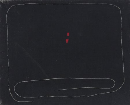 Pace Achille Itinerario I12, 1963 tempera, fili e stoffa su tela, cm. 25x30...