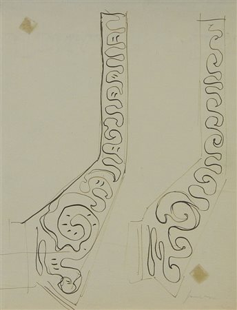 Fontana Lucio Due Studi, 1952 inchiostro su carta applicata su tela, cm....