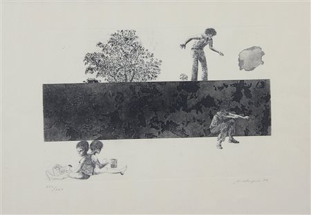 Medugno Tommaso Senza titolo, 1974 incisione su carta, cm. 50x70 (lasta cm....