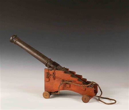 Modello di cannone in bronzo brunito con relativo affusto in legno, XIX...