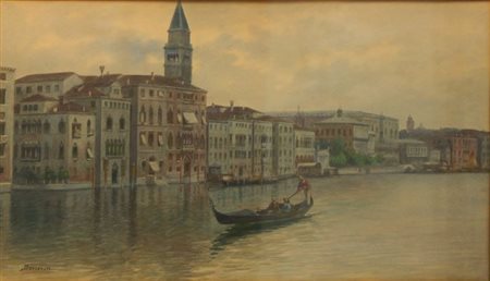 BENVENUTI AUGUSTO Venezia 1839 - 1899 "Venezia" 38x68 acquerello su carta...