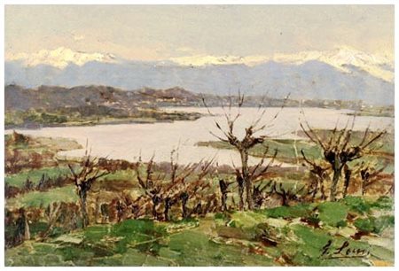 GIOVANNI LOMI Ardenza 1889 – 1969 Lago di Varese 1950 ca. Olio su tavola 18,5...