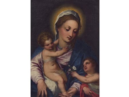 Scuola italiana (XVIII secolo) Madonna con Bambino e San Giovannino Olio su...