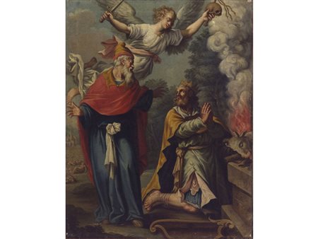Scuola romana (XVIII secolo) Re Davide compie un sacrificio per Dio su ordine...