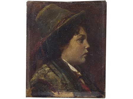Anonimo (XIX secolo) Profilo di ragazzo olio su tavola 14x11,5 cm