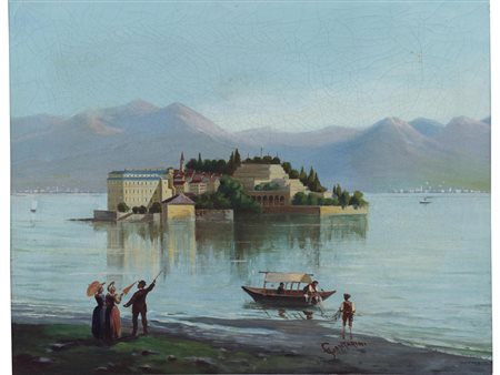 Cantarini (XIX secolo) Isola Bella sul lago Maggiore olio su tela 43x55 cm