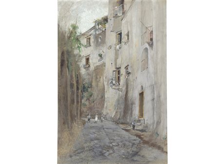 Giuseppe Casciaro (1861–1941) Scorcio con vicolo pastello su carta 40x27 cm