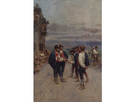 Gustavo Simoni (1845-1926) Il gioco della Morra olio su tela 104x70 cm