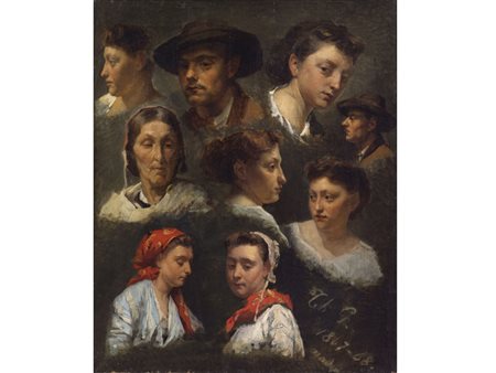 Theodore Gerard (1829-1902) Composizione con volti olio su tela 54x44 cm