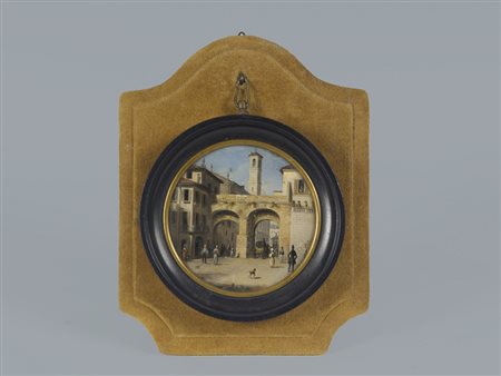 Giovanni Migliara (1785-1837) Portoni di Porta Nuova olio su vetro 7,4 cm