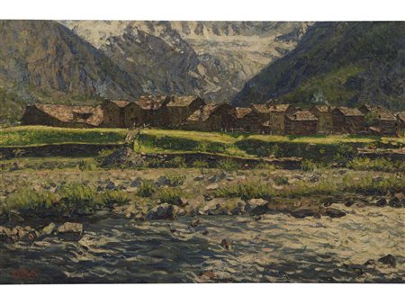 Alessandro Gallotti (1879-1961) Paesaggio olio su tela 82x127 cm