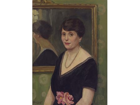 Paola Serra Zanetti (1886-1963) Ritratto femminile olio su tela 80x57 cm