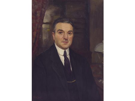 Paola Serra Zanetti (1886-1963) Ritratto maschile olio su tela 80x57 cm