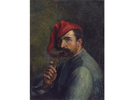 Siglato ED (XX secolo) Fumatore di pipa olio su tela 74x55 cm