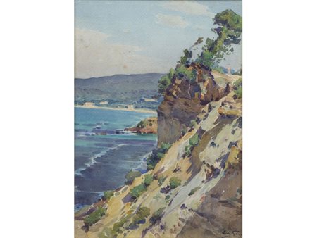 Eugenio Gays (1961-1938) Paesaggio marino acquarello su carta 38x28 cm