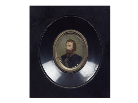 Anonimo (XIX secolo) Ritratto di Garibaldi olio su vetro 4,5x3 cm