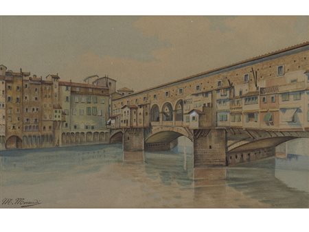 Morandi (XX secolo) Ponte Vecchio a Firenze acquarello su carta 18.5x29.5 cm