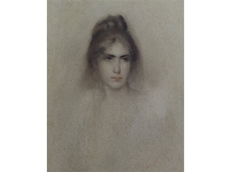 Firma illeggibile (XX secolo) Ritratto di ragazza olio su cartoncino 66x52.2 cm