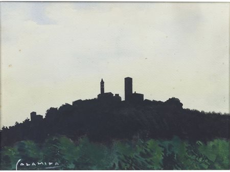 Umberto Calamida (1896-1964) Paesaggio Acquarello su cartoncino 28x38 cm