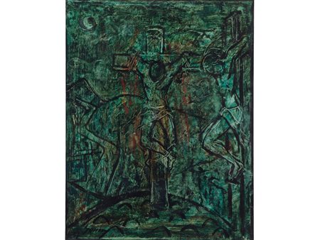 Samos Koler (1909-1988) Cristo Crocifisso Smalto su cartone telato 45x34,5 cm