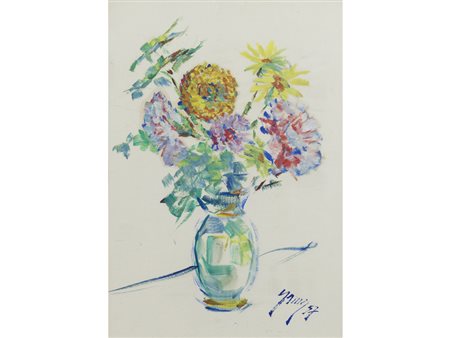 Samos Koler (1909-1988) Vaso di fiori tempera grassa 32x22.5 cm