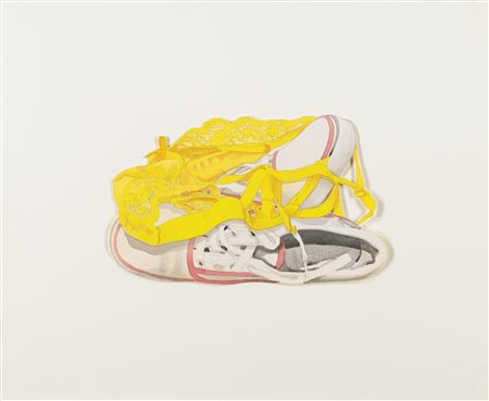 Tom Wesselmann 1931-2004 STUDY FOR SNEAKERS AND YELLOW BRA timbrato sul retro...