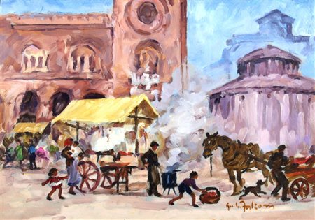 FALZONI GIULIO (Marmirolo 1900 - Milano 1978) "Mercato in Piazza Erbe...