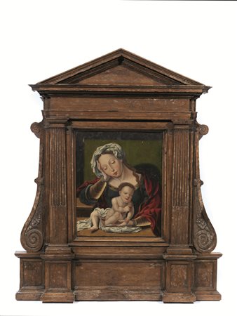 Scuola di Anversa, sec. XVIMADONNA CON BAMBINOolio su tavola, cm 53,5x43,5...