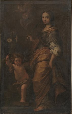 Scuola toscana, fine sec. XVII-inizi XVIII FIGURA DI SANTA MARTIRE CON...