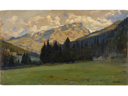 Giuseppe Grassis (Torino 1870-1949) Paesaggio montano Olio su tavoletta...