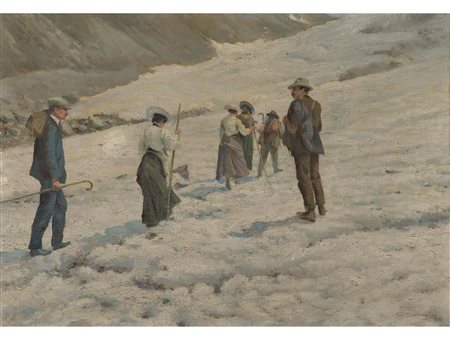 Giuseppe Solenghi (Milano1879-Cernobbio1944) La risalita nella neve Olio su...