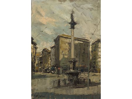 Firma illeggibile (XX secolo) Piazza Olio su tela 70x50 cm