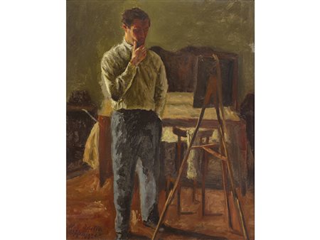 Aldo Dorella (Verona 1925-Milano) Riflessione Olio su cartone Datato 1955...