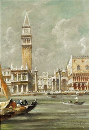 ZENO E. Chioggia 1880 - Milano 1956 Veduta di San Marco olio su tela 50x35...