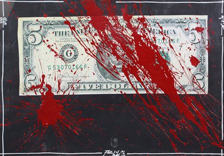 Hide Peter Blood Money, 2014 tecnica mista e banconote stampate su carta, cm....