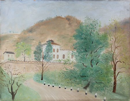 LILLONI UMBERTO (1898 - 1980) Paesaggio a Bellagio. 1942. Olio su cartone...