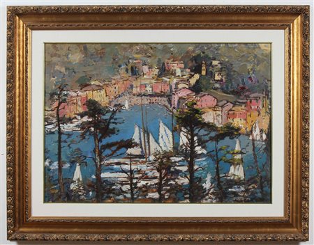 CASCELLA MICHELE (1892 - 1989) Portofino. 1955. Olio su tela . Cm 92,40 x...