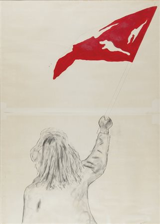FRANCO ANGELI (1935-1988) Bandiera rossa 1968tecnica mista su carta cm...